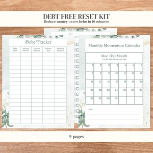 Debt Free Reset Kit printable cover, debt payoff bundle in soft sage botanical design