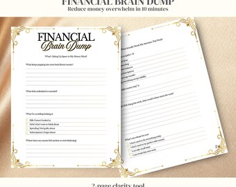 Money Mindset Worksheets, Brain Dump Printable PDF File