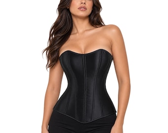 Corsé negro de algodón resistente con cremallera lateral / Top tipo bustier estructurado / Corsé de estilo victoriano