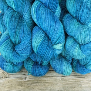 Hand Dyed. Hand Painted Yarn - BFL / Silk / Stellina - Blue Lagoon