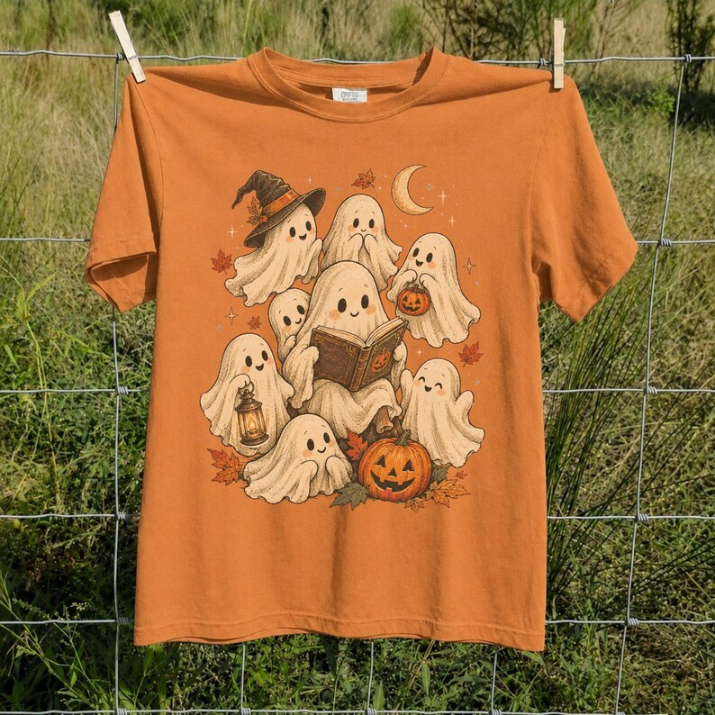 Vintage Fall Halloween TShirt, Cute Ghost Graphic Tee, Spooky Season Shirt, Vintage Halloween Ghosts, Autumn Halloween Gift image 8