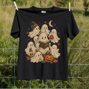 Vintage Fall Halloween TShirt, Cute Ghost Graphic Tee, Spooky Season Shirt, Vintage Halloween Ghosts, Autumn Halloween Gift image 3