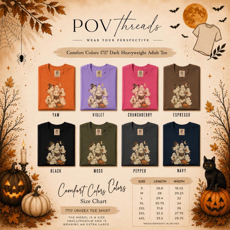 Vintage Fall Halloween TShirt, Cute Ghost Graphic Tee, Spooky Season Shirt, Vintage Halloween Ghosts, Autumn Halloween Gift image 7
