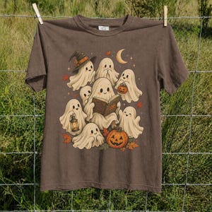 Vintage Fall Halloween TShirt, Cute Ghost Graphic Tee, Spooky Season Shirt, Vintage Halloween Ghosts, Autumn Halloween Gift image 5