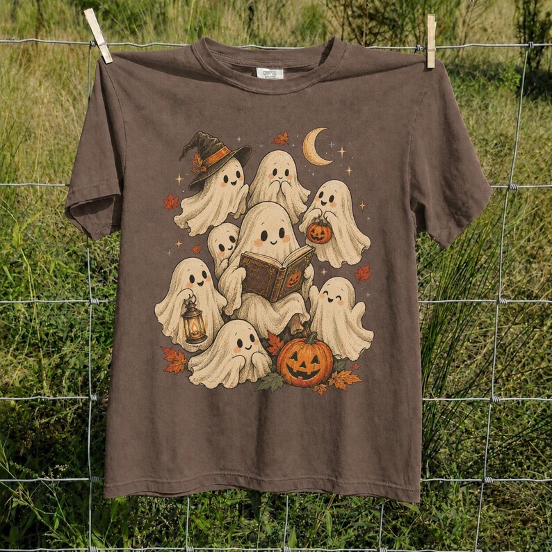 Vintage Fall Halloween TShirt, Cute Ghost Graphic Tee, Spooky Season Shirt, Vintage Halloween Ghosts, Autumn Halloween Gift image 5