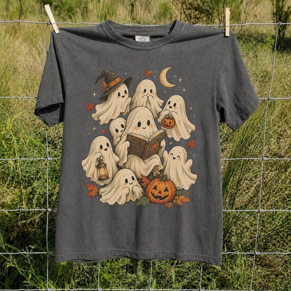 Vintage Fall Halloween TShirt, Cute Ghost Graphic Tee, Spooky Season Shirt, Vintage Halloween Ghosts, Autumn Halloween Gift