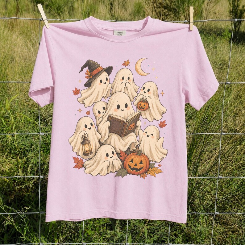 Vintage Fall Halloween TShirt, Cute Ghost Graphic Tee, Spooky Season Shirt, Vintage Halloween Ghosts, Autumn Halloween Gift image 11