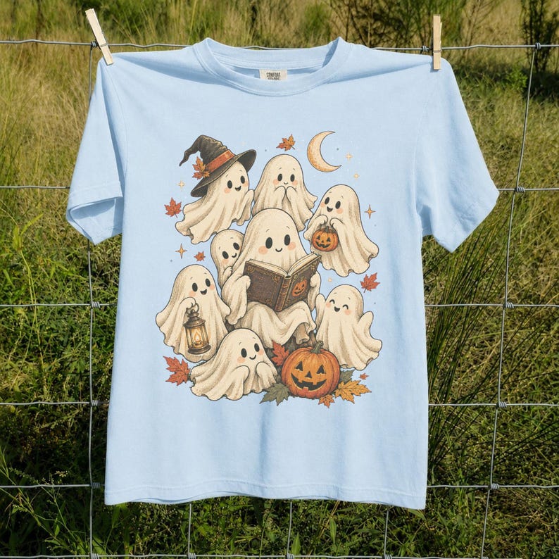 Vintage Fall Halloween TShirt, Cute Ghost Graphic Tee, Spooky Season Shirt, Vintage Halloween Ghosts, Autumn Halloween Gift image 9
