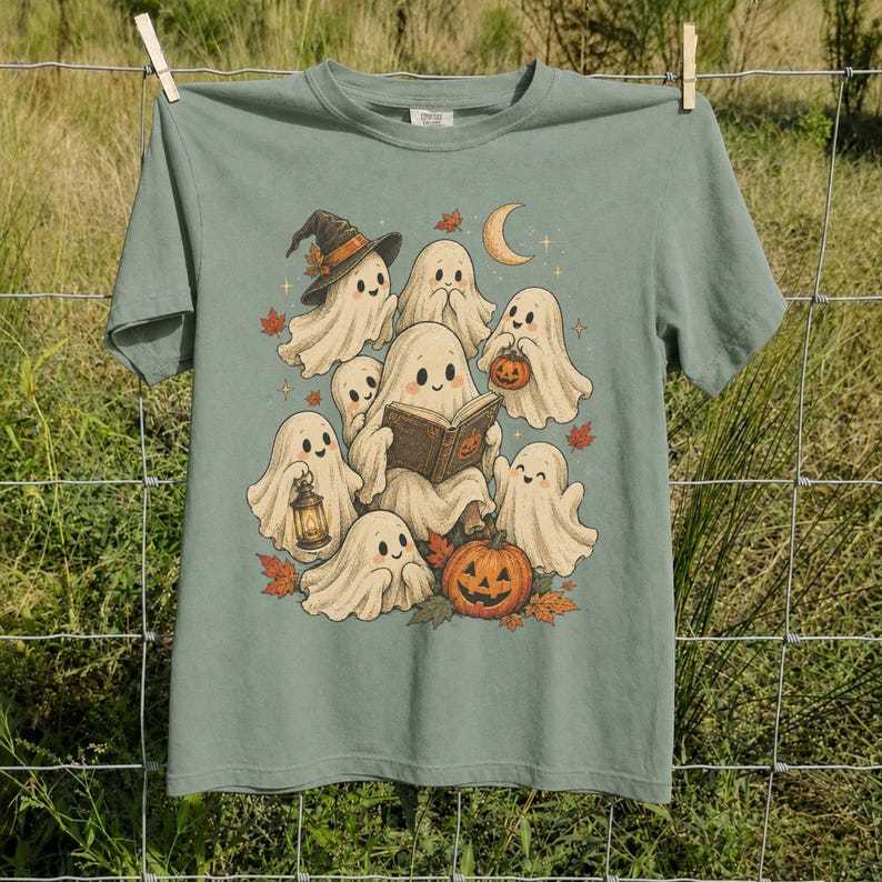 Vintage Fall Halloween TShirt, Cute Ghost Graphic Tee, Spooky Season Shirt, Vintage Halloween Ghosts, Autumn Halloween Gift image 10