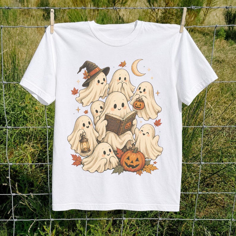 Vintage Fall Halloween TShirt, Cute Ghost Graphic Tee, Spooky Season Shirt, Vintage Halloween Ghosts, Autumn Halloween Gift image 12