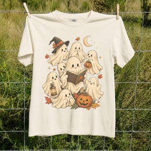 Vintage Fall Halloween TShirt, Cute Ghost Graphic Tee, Spooky Season Shirt, Vintage Halloween Ghosts, Autumn Halloween Gift image 6