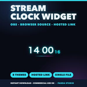 Streamklockwidget | OBS-timerwidget | 8 teman, datum och veckodag | Twitch YouTube Kick | Animerad Streamklocköverlägg