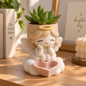 Hand-Painted 3D Printed Angel Succulent Pot: Cloud Planter, Desk Decor