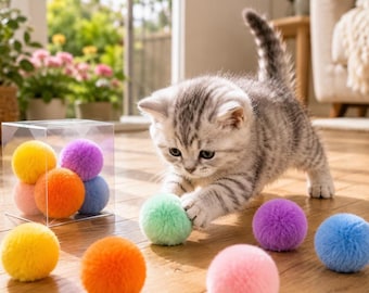 Ensemble de jouets d'enrichissement pour chat, 12 balles à pompons en peluche, jouets interactifs colorés