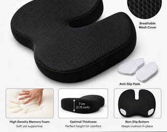 Cojín ortopédico de espuma viscoelástica para asiento, silla y asiento de coche para aliviar el dolor de coxis.