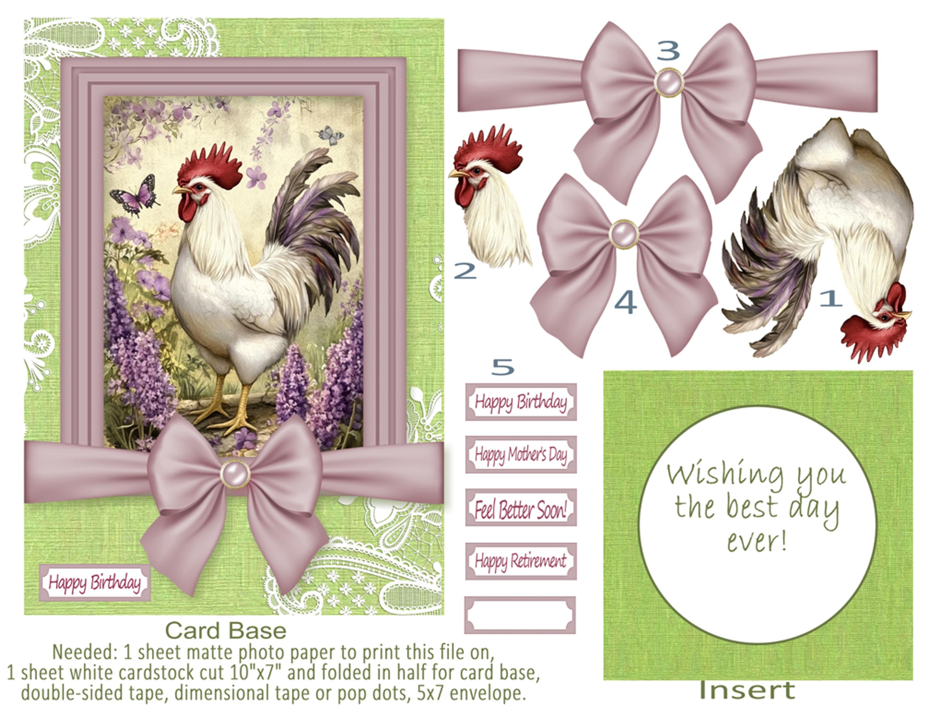 Printable 3D Layered Rooster Greeting Card Kit Country Farmhouse DIY ...