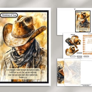 Druckbare 5x7 Cowboy Greeting Card Kit | Christliche Beileids- & Ermutigungskarte | DIY 3D Layered Western Karte