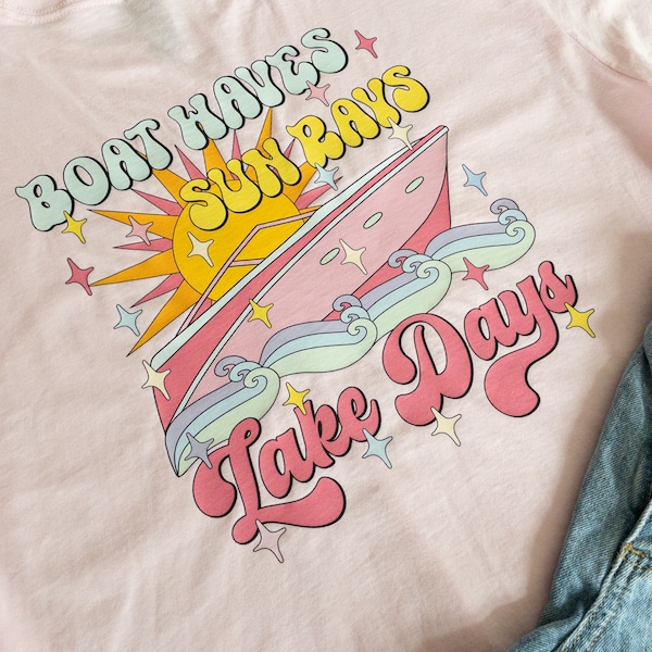 Boat waves, sun rays, lake days T-shirt