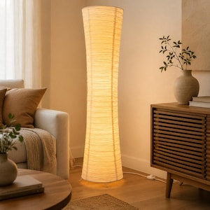Large Rice Paper Floor Lamp, Japandi Wabi Sabi Dimmable LED Ambient Light