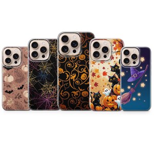 Halloween phone case Leaves fall, pumpkin cover for iPhone 17 Pro Max, 16e, 15, 14, 13 & Samsung S26 Ultra, S25 FE, A57, A56, Pixel 10, 9A