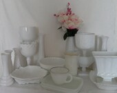 Vintage 23 Pcs Milk Glass Lot Collection Vintage Wedding Table Setting Cottage Decor