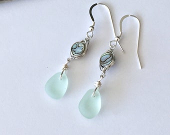 beach glass wire wrapped zebra dangle earrings sea glass earrings-black and white sea glass earrings-woman/'s gift-weddings-zebra jewelry