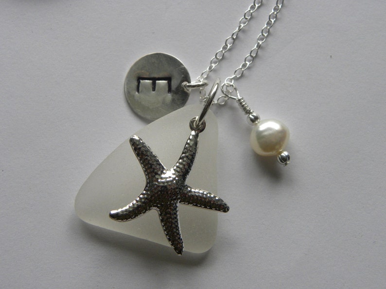 Beach White Starfish For Her Personalized Sea Glass Ocean Inspired Boho Initial and Pearl