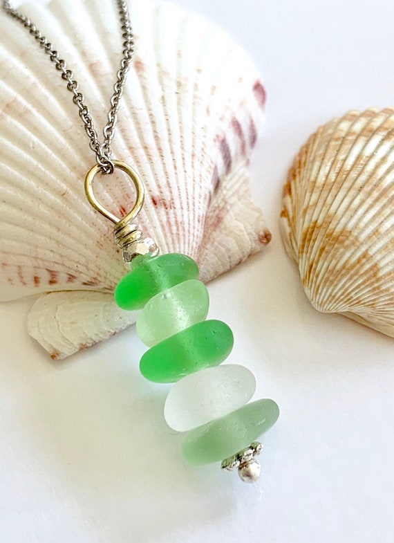 Green sea glass necklace sale