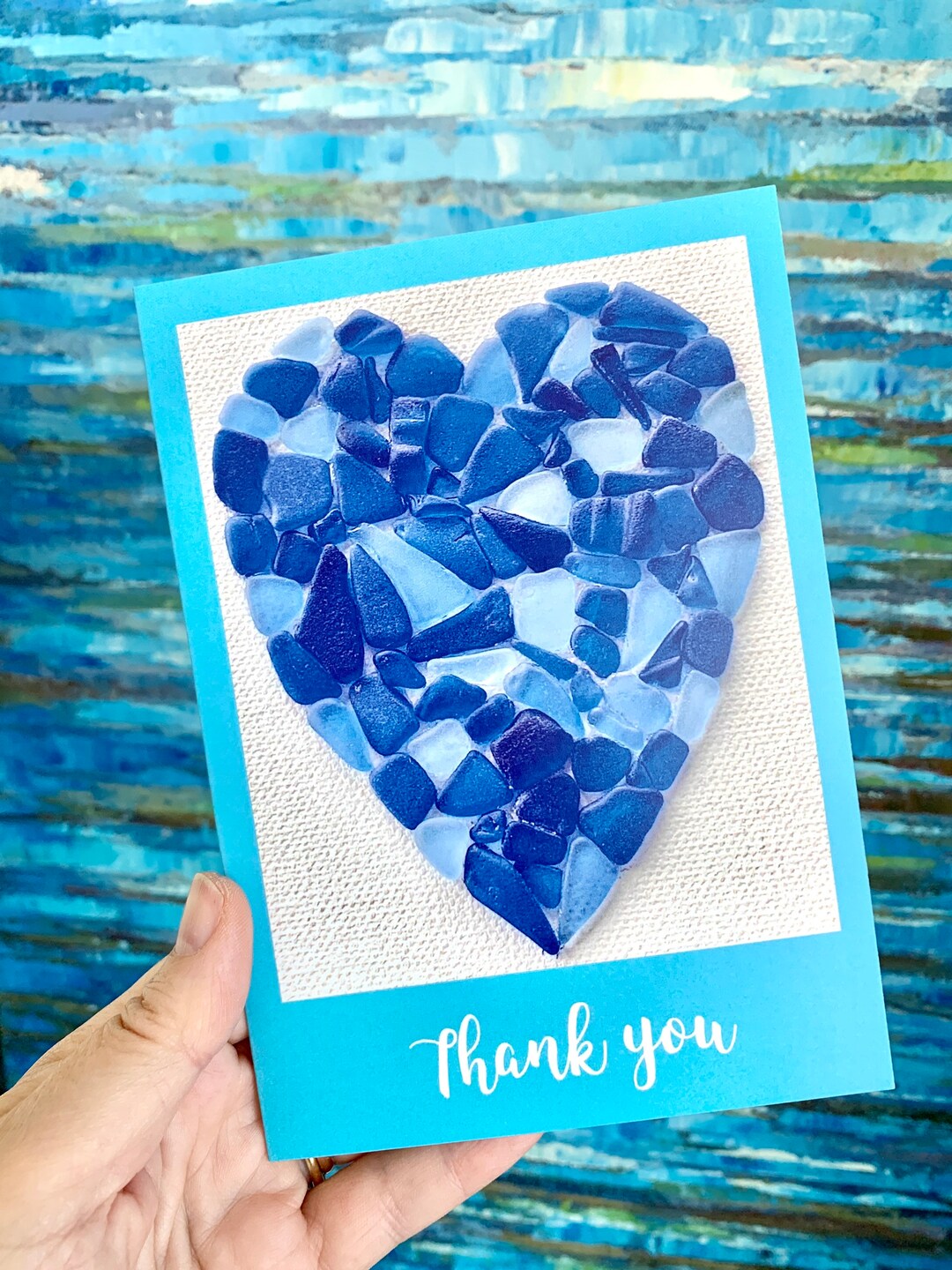 Seaglass Heart Thank You Card, Photographic Note Card, Seaglass Art ...