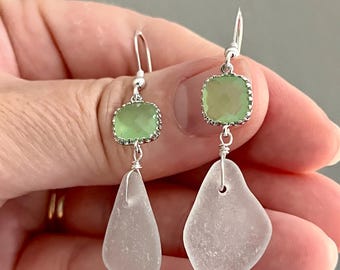 Pale Sea Foam Seaglass Sparkle Earrings