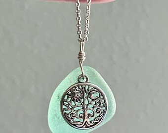 Tree of life Necklace, Sea Glass Charm, Nature Lover Gift, Yoga, Earthy
