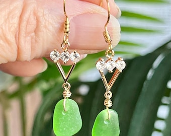 Kelly Green Sea Glass Sparkle  Earrings
