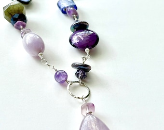 Purple Dream - Amethyst and abalone wire wrapped sterling silver necklace