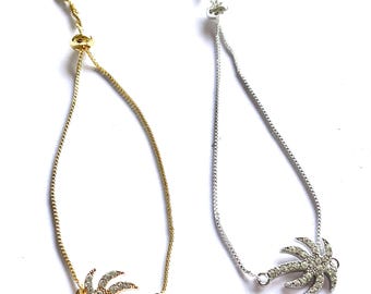 Sparkly Palm Tree Bracelet - gold or silver tone - Adjustable Slider Bracelet, Beach Bracelet, Coastal Gift