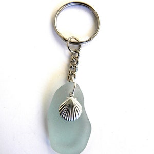 Sea glass key chain - shell, sand dollar, sailboat, starfish or turtle sterling silver charm, choice of colors