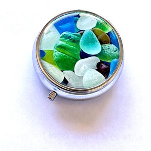 Photo pill box, seaglass photo pill box or earring box, seaglass lover gift