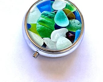 Photo pill box, seaglass photo pill box or earring box, seaglass lover gift