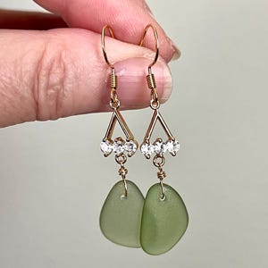 Sage Green Sea Glass Sparkle  Earrings