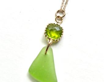 Lime green sea glass sparkle necklace