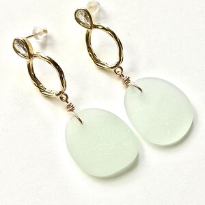 Seafoam Green Sea Glass Post Earrings, seaglass hoop drops