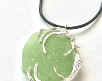 Large Seafoam Sea Glass with Mermaid, mermaid statement necklace