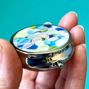 Photo pill box, seaglass photo pill box or earring box, seaglass lover gift