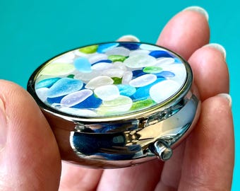 Photo pill box, seaglass photo pill box or earring box, seaglass lover gift