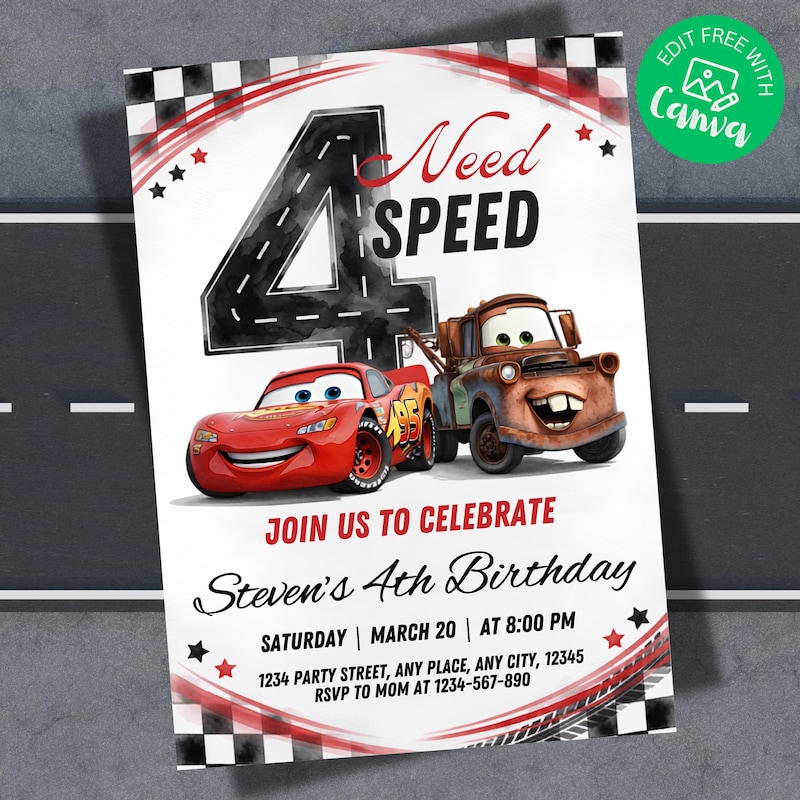 Invitation rayo mcqueen - Etsy México