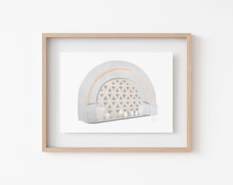 Peaceful Abstract Digital illustration-window with water vessels-Giclee Art Print-Museum Quality Print-soft earth tones