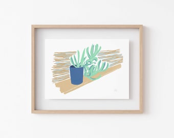 Original Art Print-Succulent Blue pot-Giclee Archival Quality print- Terrace2