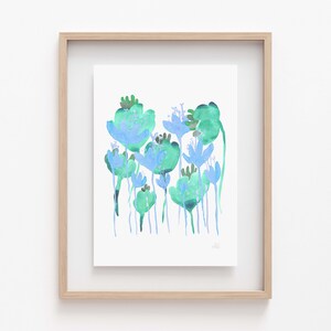Original Art -Giclee Archival print- watercolor flowers-Bright and cheerful Wall Art-cool colors
