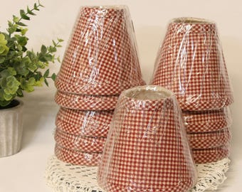 New Old Stock Set of 10 Red Gingham Chandelier Lamp Shades Clip On