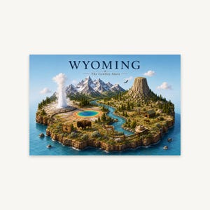 Wyoming Mini World Map Print, 3D Island State Wall Art