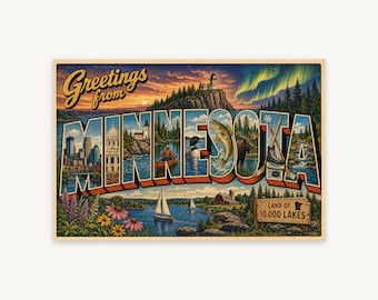Minnesota Poster Retro Vintage, Stampa da Viaggio da Parete, Arte Stampabile, Download Digitale